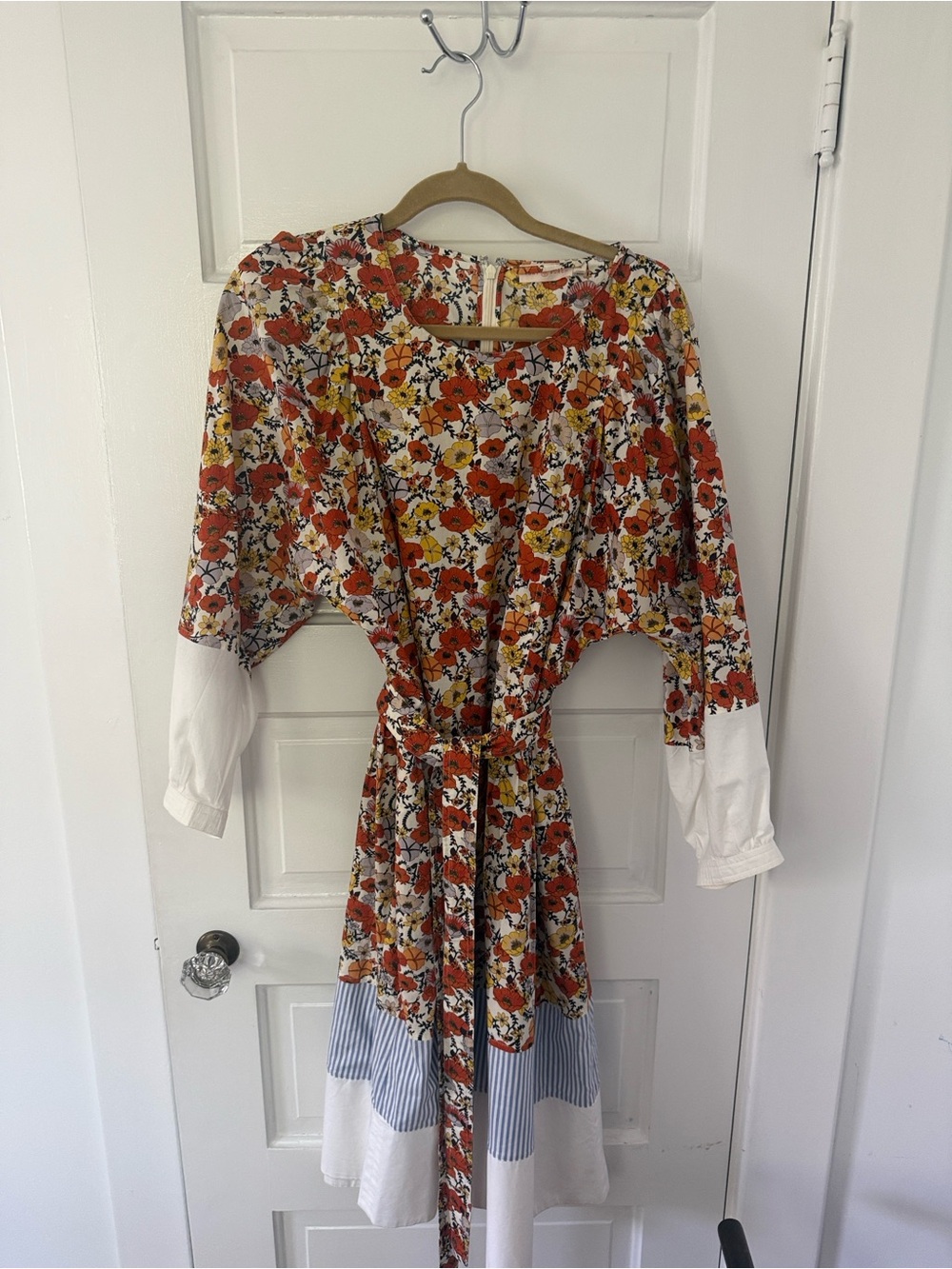 Tory Burch Floral Belted Midi Dress in Red, Yellow & White